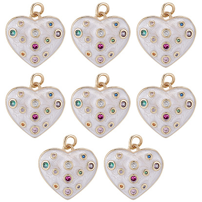 8 colgantes de zirconia cúbica micro pavé de latón ecológicos, con esmalte, larga duración plateado, sin plomo, cadmio, níquel, encantos del corazón