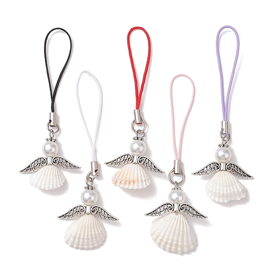 Shell Mobile Straps, with Alloy Findings, Angel