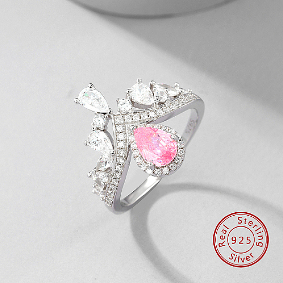 Серебряные кольца на палец с короной и родиевым покрытием, с кубического циркония, с печатью s925