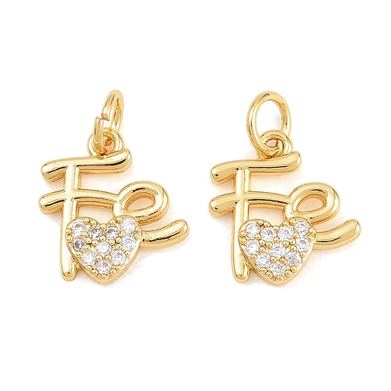 Latón micro pavimenta claro cubic zirconia encantos, dijes de corazón y fe
