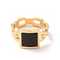 Black Acrylic Square Finger Ring, Ion Plating(IP) 304 Stainless Steel Jewelry for Women
