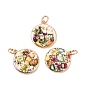 Pendentifs en laiton, breloques rondes à motifs alimentaires, colorées