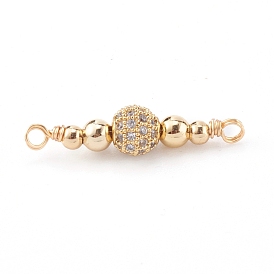 Brass Micro Pave Clear Cubic Zirconia Links Connectors, Round
