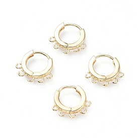 Brass Huggie Hoop Earring Findings, Ring, with Horizontal Loops
