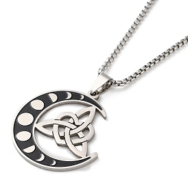 Moon with Trinity Knot Pendant Necklaces, with Enamel, 201 Stainless Steel Box Necklaces