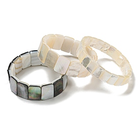 Natural Black Lip Shell/White Shell Rectangle Dominoes Beaded Stretch Bracelets