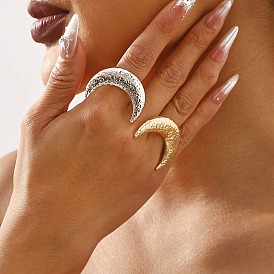 Textured Moon Alloy Open Cuff Rings, for Women