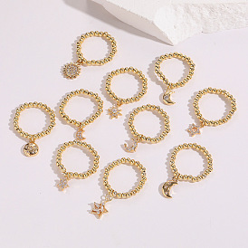 Minimalist 14K Gold Zircon Ring Set - Stars, Moon and Sun Design for Women's Fashion Jewelry