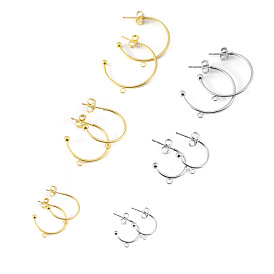 Stainless Steel Studs Earrings Findings, with Loop, C Shape