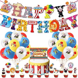 Birthday Party Decoration Set, Including Paper Flags, Hanging Banner, Latex Balloons with Pattern, Cake Toppers, for Party Festival Home Decorations