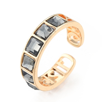 Кольцо из латуни с полым открытым манжетом, серое стекло квадратное кольцо из бисера для женщин, без кадмия, без никеля и без свинца