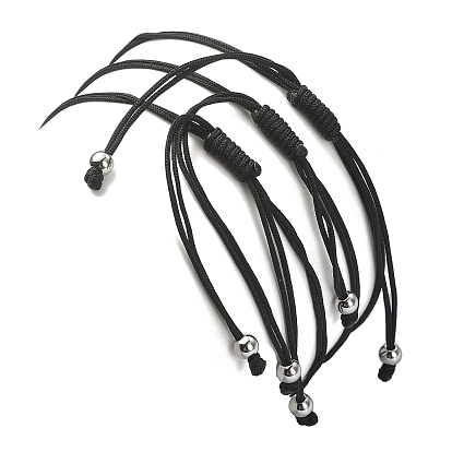 Friendship Theme Stainless Steel Interlocking Love Heart Link Bracelets Sets, Adjustable Nylon Thread Braided Bracelet