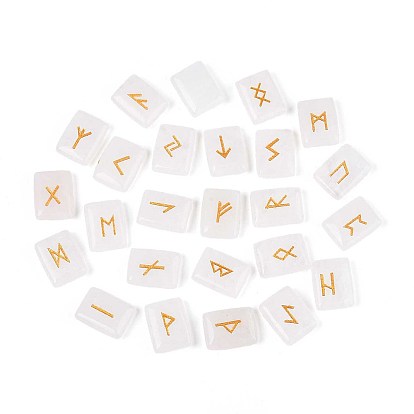 25 шт. прямоугольные рунические камни из натурального кварцевого кристалла с гравировкой алфавита Старшего Футарка