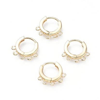 Brass Huggie Hoop Earring Findings, Ring, with Horizontal Loops