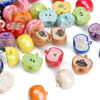 UV Plating Printed Opaque Acrylic Beads, Iridescent, Apple