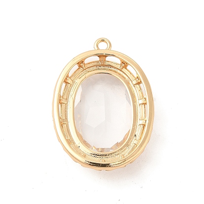 Brass with K9 Glass Pendants, Golden Oval Charms