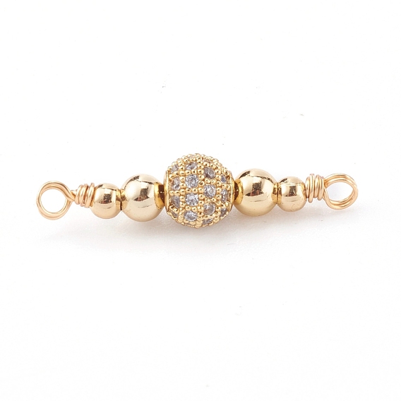 Brass Micro Pave Clear Cubic Zirconia Links Connectors, Round