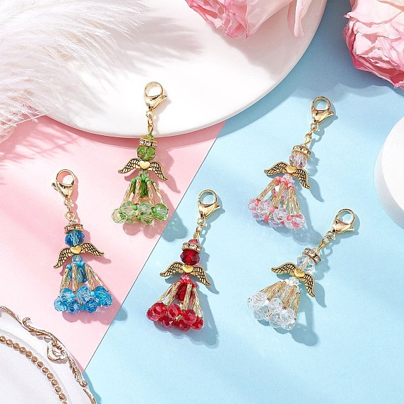 Подвеска в виде ангела из стеклянного бисера, 304 подвески-застежки-лобстеры из нержавеющей стали для украшений сумок