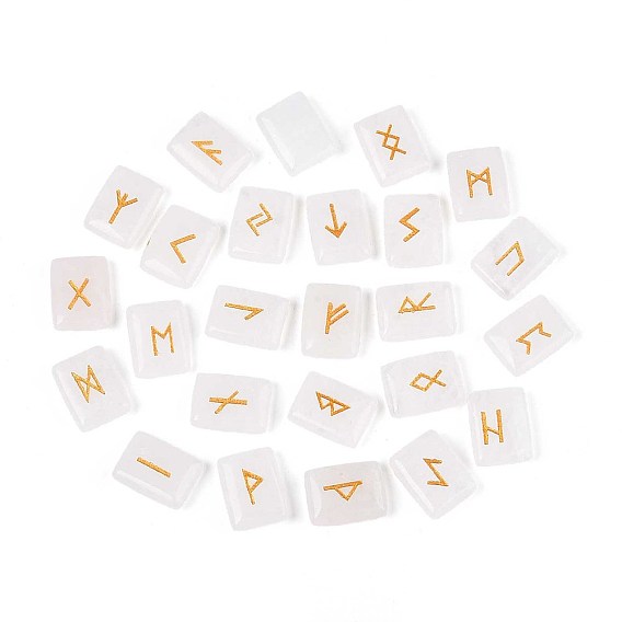 25 шт. прямоугольные рунические камни из натурального кварцевого кристалла с гравировкой алфавита Старшего Футарка