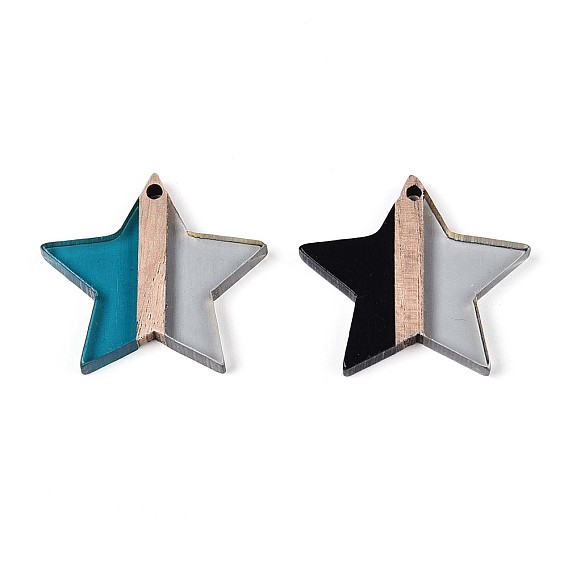 Прозрачные подвески из смолы и дерева, звезда, два тона