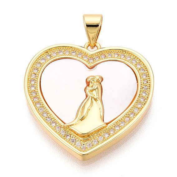 Латунные микропаве прозрачные подвески с фианитом, без кадмия и без свинца, с оболочкой, сердце с парой