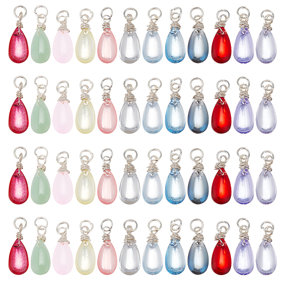 48шт 12 цветные подвески из прозрачного стекла, с железными открытыми соединительными кольцами и медной проволокой