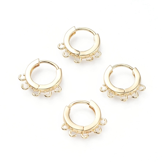 Brass Huggie Hoop Earring Findings, Ring, with Horizontal Loops