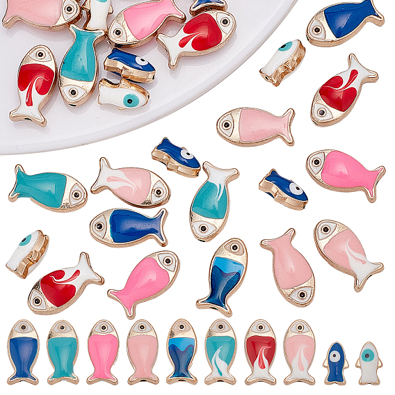 40 шт. 10 стили бусины из эмали aolly, золотые, рыба