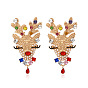 Серьги-гвоздики с подвесками из цинкового сплава с изображением оленя и стразами, с имитацией жемчуга