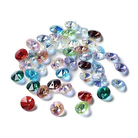 Electroplate Transparent Glass Beads, Half Rainbown Plated, Faceted Bicone