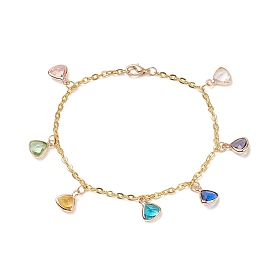 Colorful Glass Triangle Charm Bracelet, Iron Jewelry for Women