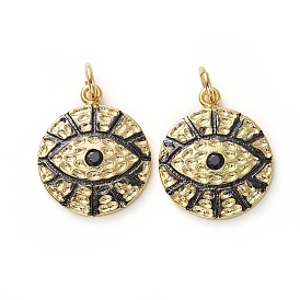 Латунные микро проложить кубического циркония подвески, с прыжковых колец, плоские круглые с сглаза