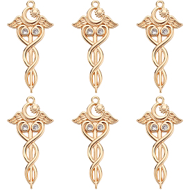 6 кулоны из латуни с микрочастицами и кубическим цирконием., кадуцей очарование, очарование символа здравоохранения