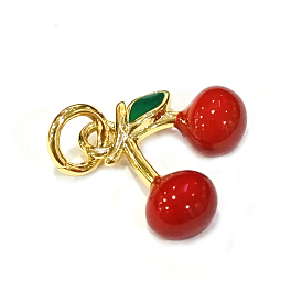 Brass Enamel Charms, Long-Lasting Plated, Real 18K Gold Plated, Cherry
