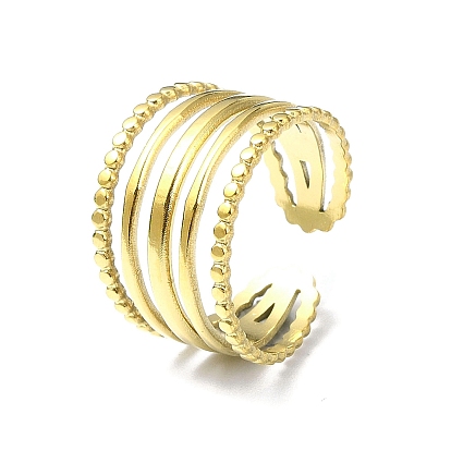 Ion Plating(IP) 304 Stainless Steel Open Cuff Ring, Multi Lines Wide Band Rings
