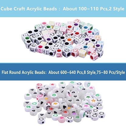 106G 10 Style Craft Acrylic Beads, Cube & Flat Round