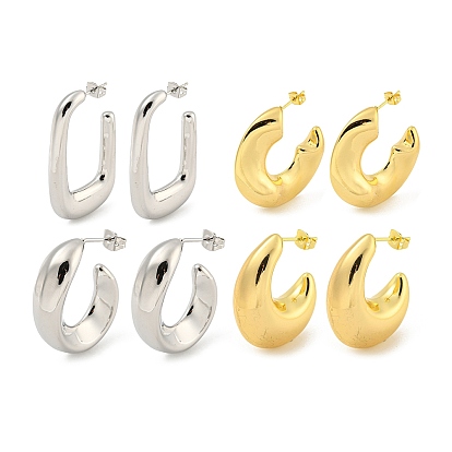 Rack Plating Brass Stud Earrings, Long-Lasting Plated, Lead Free & Cadmium Free, C-shape