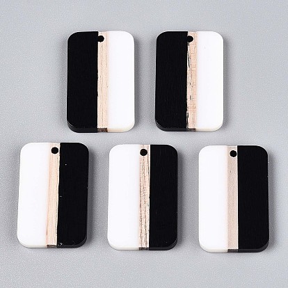 Кулоны из непрозрачной смолы и дерева, прямоугольные, два тона