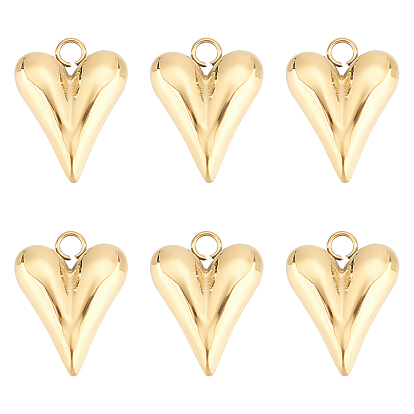 6Pcs Ion Plating(IP) 316 Surgical Stainless Steel Charms, Heart