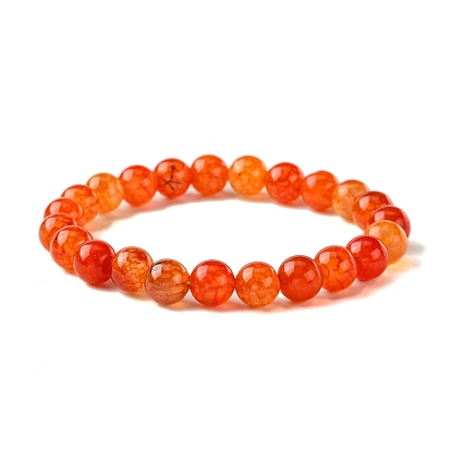 8mm Round Natural Dragon Veins Agate Beaded Stretch Bracelets for Women