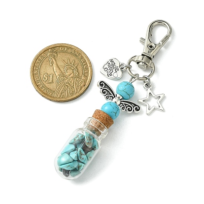 Glass Wishing Bottle with Synthetic & Natural Bead Chip inside Pendant Decorations, Star & Heart Tibetan Style Alloy and Swivel Lobster Claw Clasps Charm
