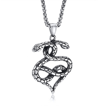 Stainless Steel Double Snake Pendant Necklace