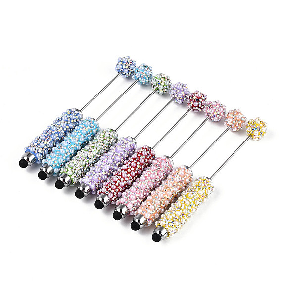 Стилус для сенсорного экрана с имитацией жемчуга и полимерной глиной, инкрустированный стразами, железная ручка из бисера, для индивидуальной ручки с ювелирными бусинами