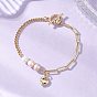 Латунь шарм браслеты, латунные браслеты из скрепок и цепочек-панцирей для женщин, сердце, с натуральным культивированным пресноводным жемчугом