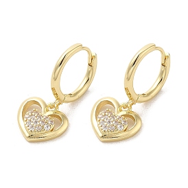 Rack Plating Brass Micro Pave Cubic Zirconia Dangle Hoop Earrings, Heart