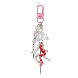 Luminous Acrylic Star Pendant Decoration, Jellyfish Glass Wind Chime Ornament, with Alloy Clasps