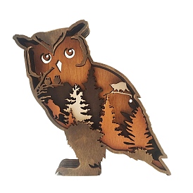 Wooden Hollow Owl Figurines, for Home Desktop Decoration