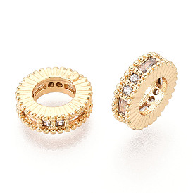 Латунь микропаве прозрачный кубический цирконий европейский бисер, бусины с большим отверстием, без кадмия, без никеля и без свинца, плоско-круглые