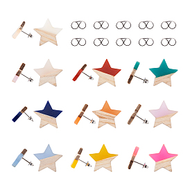 10 пара 10 цветная прозрачная смола и фурнитура для сережек-гвоздиков из дерева, с 30 шт 304 ушными гайками из нержавеющей стали, звезда
