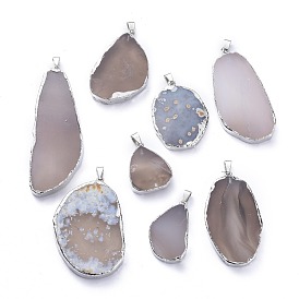 Natural Agate Pendants, with Edge Platinum Plated and Brass Bails, Nuggets